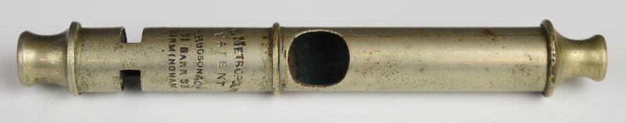 Victorian double ended police officer's or railway whistle 'The Metropolitan' by J Hudson and Co,