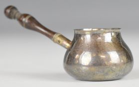 David Clayton Georgian novelty miniature silver brandy warmer with turned wooden handle, marked