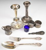 Hallmarked and other silver items comprising American spoon and fork by Geo. C Shreve & Co., pair of