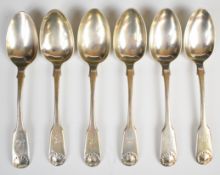 Six Victorian hallmarked silver fiddle and shell pattern teaspoons, five Newcastle 1857, maker