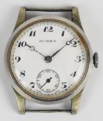 Buren British military issue wristwatch with subsidiary seconds dial, blued Breguet hands, black