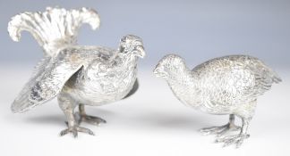 Pair of continental silver novelty models of partridges, both marked A835 to bases, height of