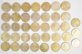 Thirty eight 1968 Bahrain 500 Fils 0.800 silver coins, weight 692g