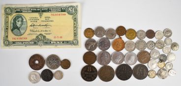 Small collection of base metal and silver world coins including Algeria One Budju dated AH1237 (c.