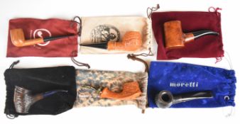 Six continental smoking pipes including Moretti, Thiery, St Claude, Ser Jacopo, Tatu etc, all in