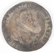 1619 Spanish Netherlands Duchy of Brabant silver One Ducaton featuring Albert VII and his wife