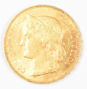 Swiss 1892 20 Franc Helvetia gold coin, 6.45g 0.900