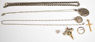 Victorian silver locket with heron decoration, Victorian silver chain, silver St Christopher (