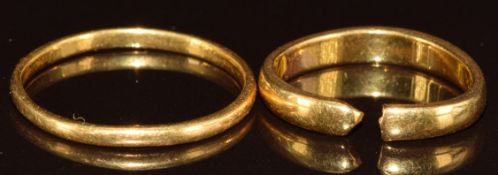 A 22ct gold wedding band/ ring (Birmingham 1949, 2.3g, size W) and a 22ct gold wedding band/ ring (