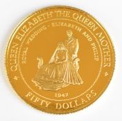 Royal Mint 1995 Jamaica Queen Elizabeth the Queen Mother $50 14ct gold proof coin, weight 7.77g,