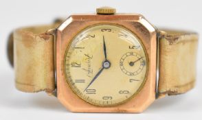 Accurist 9ct gold gentleman's wristwatch with subsidiary seconds dial, blued hands, balck Arabic