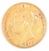 1877 Queen Victoria gold half sovereign with shield reverse and die no 126
