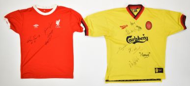 Liverpool F.C. signed ‘Ince 17’ vintage replica away shirt 1997 autographed by seven players