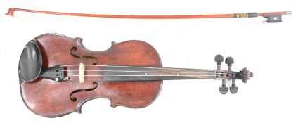 Nineteenth century unnamed violin with 33cm single piece back, overall length 54cm, in fitted case