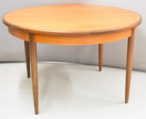 G Plan mid century modern circular extending dining table, diameter 122cm, maximum length 167cm,