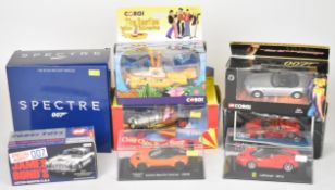Eight Corgi and similar diecast model cars including vehicles from James Bond, The Beatles Yellow