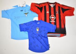 Group of three signed Italian football shirts comprising Italian national football team replica