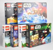 Six Lego Star Wars Christmas Advent Calendars comprising set numbers 75146, 75097, 75023, 7958 and