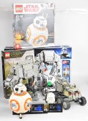 Four Lego Star Wars sets comprising AT-AT Walker 8129, Clone Turbo Tank 8098, BB-8 75187 and D-O
