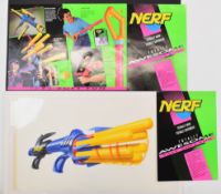 Kenner Nerf promotional concept artwork of the Arrowstorm/Firestorm gun, circa 1993, together with