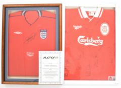 Liverpool F.C. replica football shirt 1996/8 signed by sixteen players and including autographs by