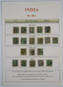 1854 2a green selection on album page, twenty four stamps with good variety of postmarks and shades
