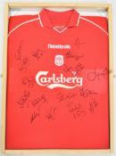 Liverpool F.C. replica football shirt 2001 signed by sixteen players to include autographs of Gary