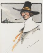 Charles Crombie (1885-1967) pen and watercolour drawing of man smoking a pipe, signed lower right,