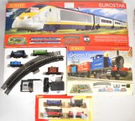 Three Hornby 00 gauge model railway sets comprising Eurostar R1121, Devon Flyer R1121 and Diesel