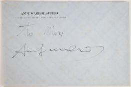 Andy Warhol signed envelope with the Andy Warhol Studio printed address upper left and Warhol