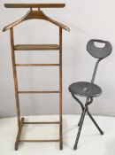 Suit or trouser stand with 'Squadron Leader' engraved plaque together with a 'Bisley' shooting