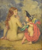 Eleanor Fortescue-Brickdale (1872-1945) watercolour Pre-Raphaelite style study of a nude lady seated