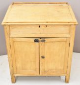 Antique pine lectern style two-door cabinet with fall flap writing slope top, W97 x D71 x H118cm