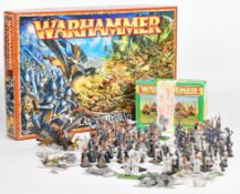 A collection of white metal and plastic Games Workshop Warhammer miniatures comprising mostly