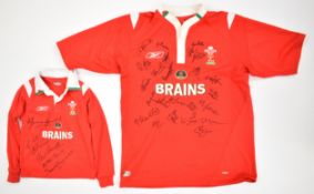 Welsh Rugby Union vintage signed replica child's size national home Wales shirt with presentation