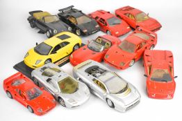 Eleven 1:18 scale diecast model sports cars to include McLaren F1, Lamborghini Countach, Ferrari F40
