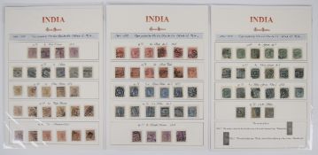 1866-78 Queen Victoria India stamp collection presented on three album pages, mostly used with a few