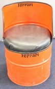Novelty Ferrari branded seat or chair formed from an oil drum, height 87.5cm, diameter 57cm