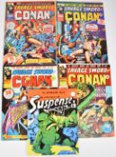 The Savage Sword of Conan issues #1, #2, #6 and #7 by Marvel Comics, together with Amazing Stories