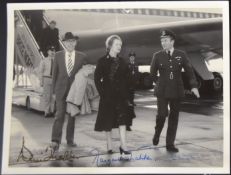 [Signed] Margaret and Denis Thatcher black & white photograph on the airfield at Brize Norton,
