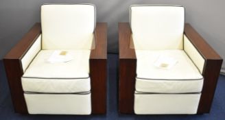 Pair of Ralph Lauren Art Deco inspired Metropolis design club armchairs with rosewood finish box