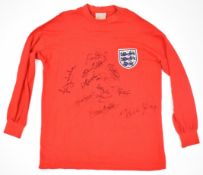 England 1966 signed retro sweatshirt number 6 (Bobby Moore) with autographs of eleven players