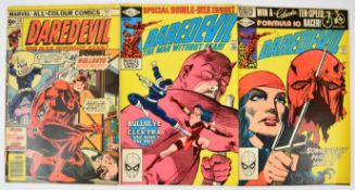 Three Bronze Age Daredevil comics by Marvel comprising issue #131 first appearance of Bullseye, #179