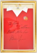 Manchester United F.C. signed Denis Law replica 1970’s home football shirt with handwritten