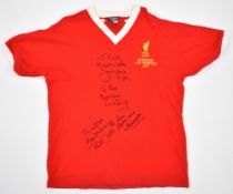 Liverpool F.C. signed replica 1977 European Cup Winners football shirt autographed by four players