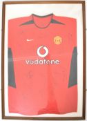 [Signed Sporting Memorabilia] Manchester United framed replica home shirt multi signed by fifteen
