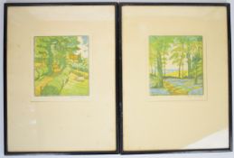 John Hall Thorpe (1874-1947) pair of signed woodblock print landscapes, both signed in pencil