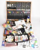 Large quantity of artist's materials including acrylics, pastels, brushes, watercolours, oils, etc