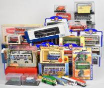 A collection of diecast model buses and coaches, manufacturers to include Corgi, Dinky, Oxford,