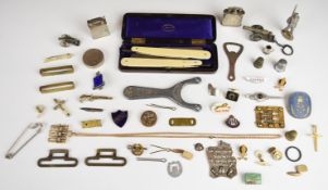 Pair of A. Barrett & Sons cut-throat razors in felt-lined polished case, pair of lighters,